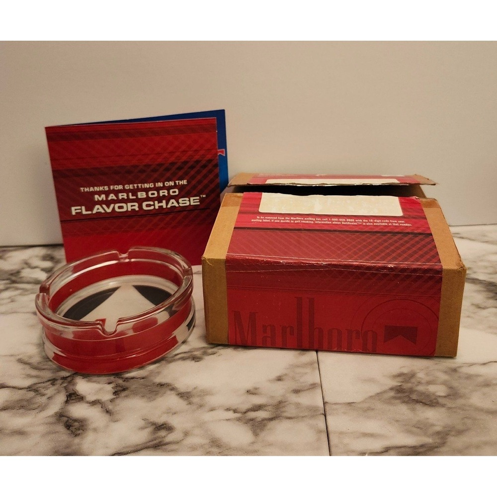 Marlboro Flavor Chase Glass Ashtray Red White Logo 2008 Promotional RARE NEW